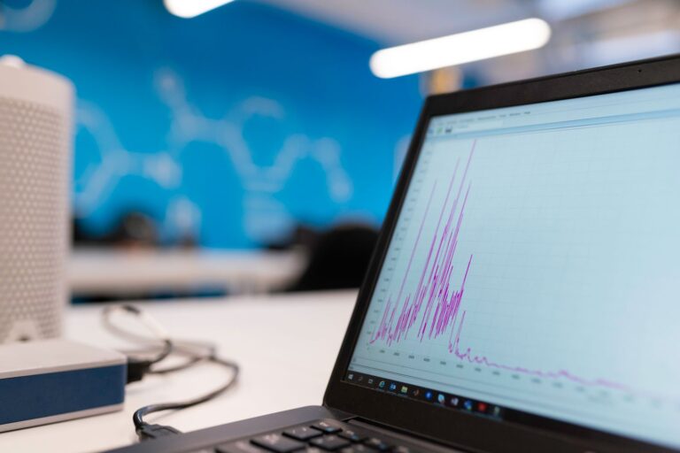 A scatter plot of two variables on screen