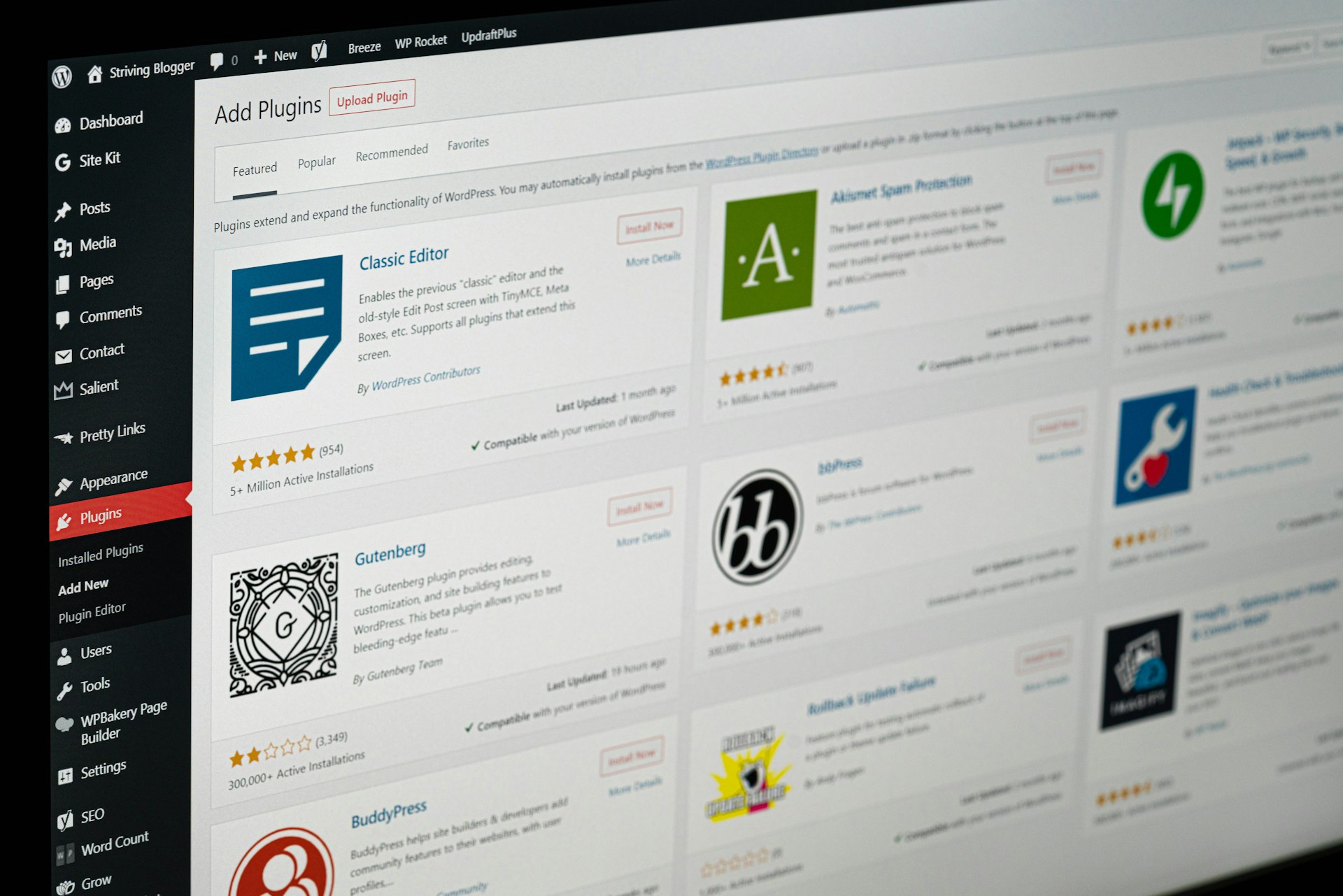 A browser window listing search results