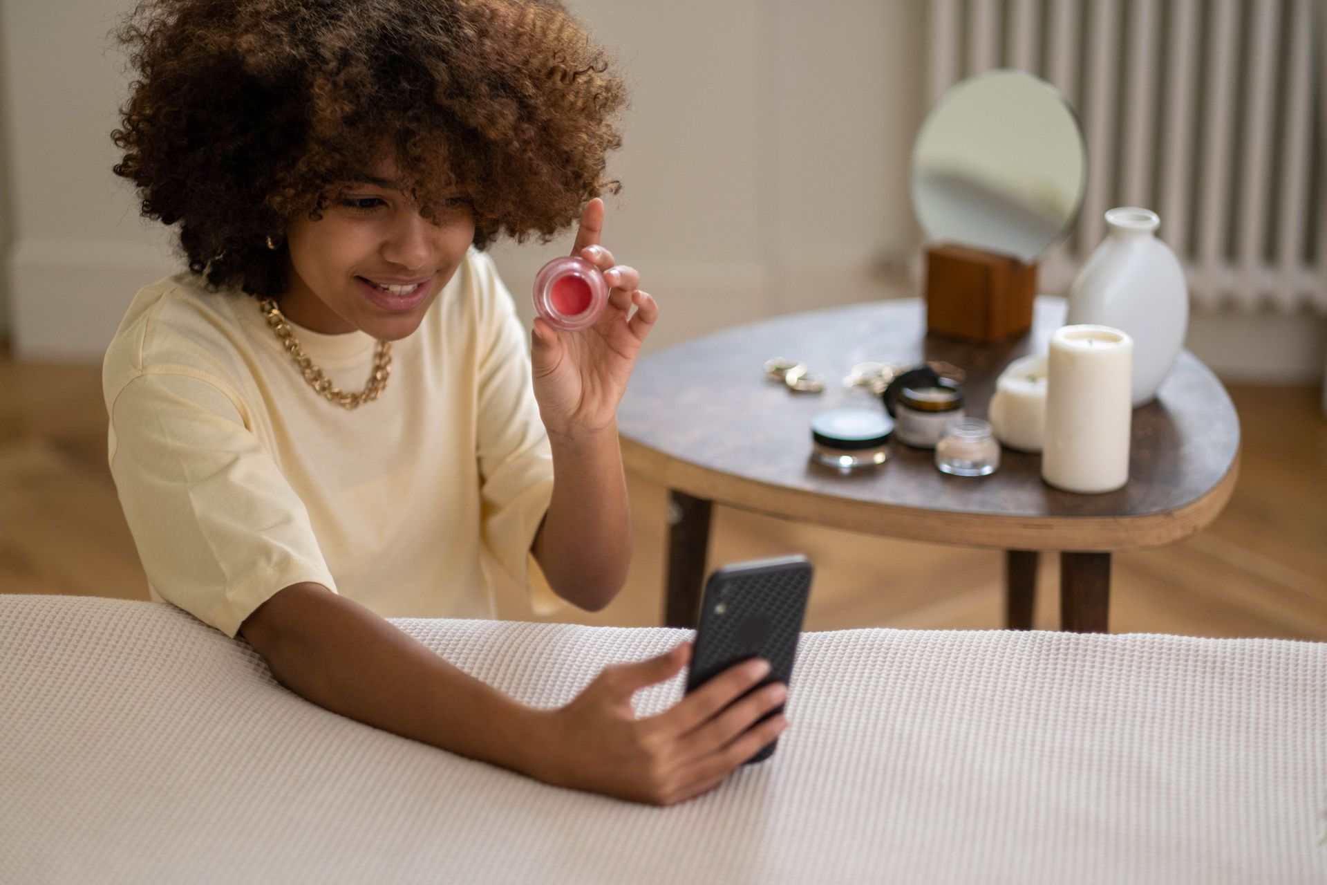 Someone reading product reviews on a phone