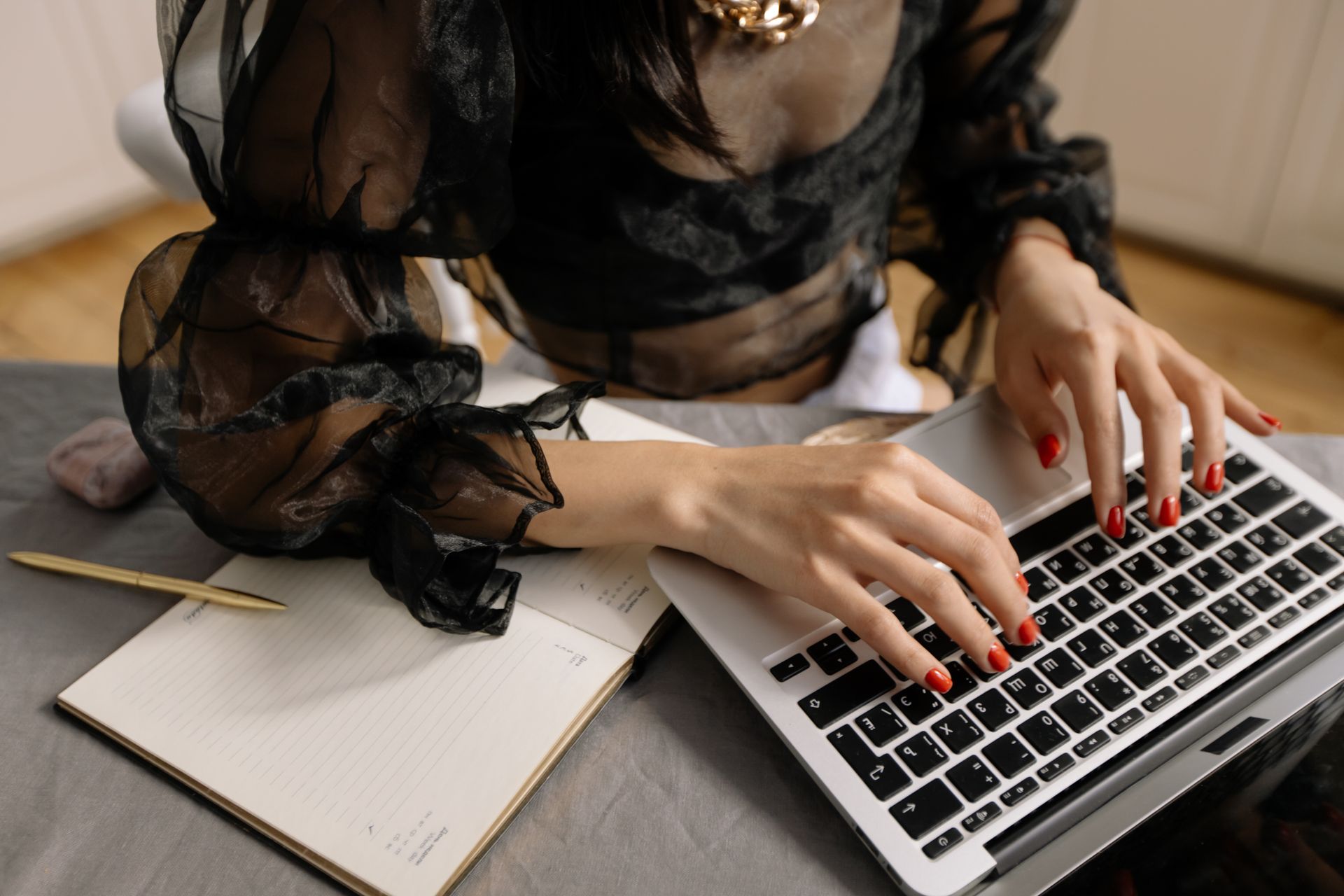 A blogger working at a home desk