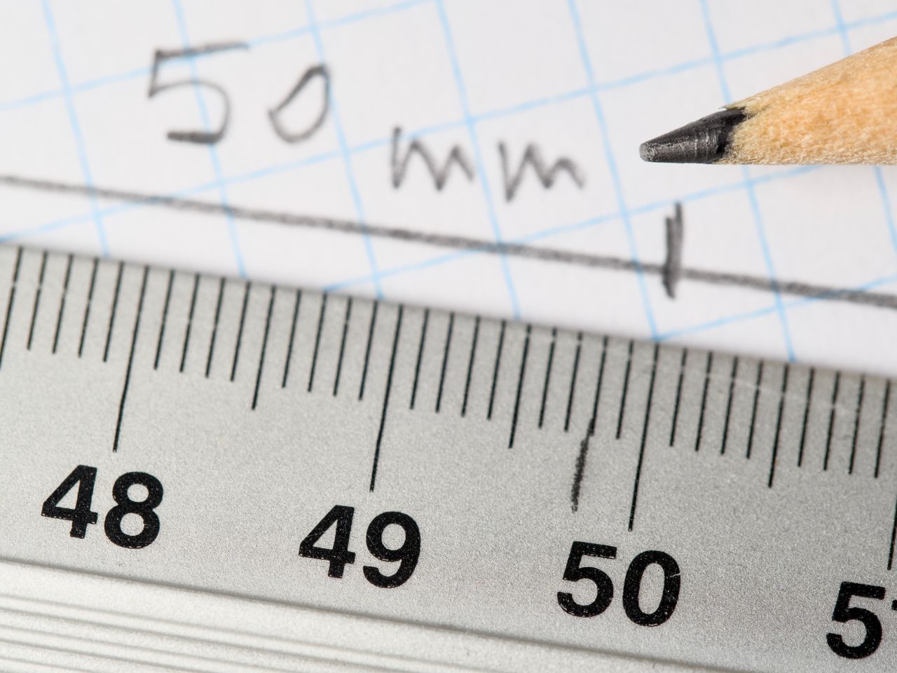 Close-up of measurement markings on a steel rule