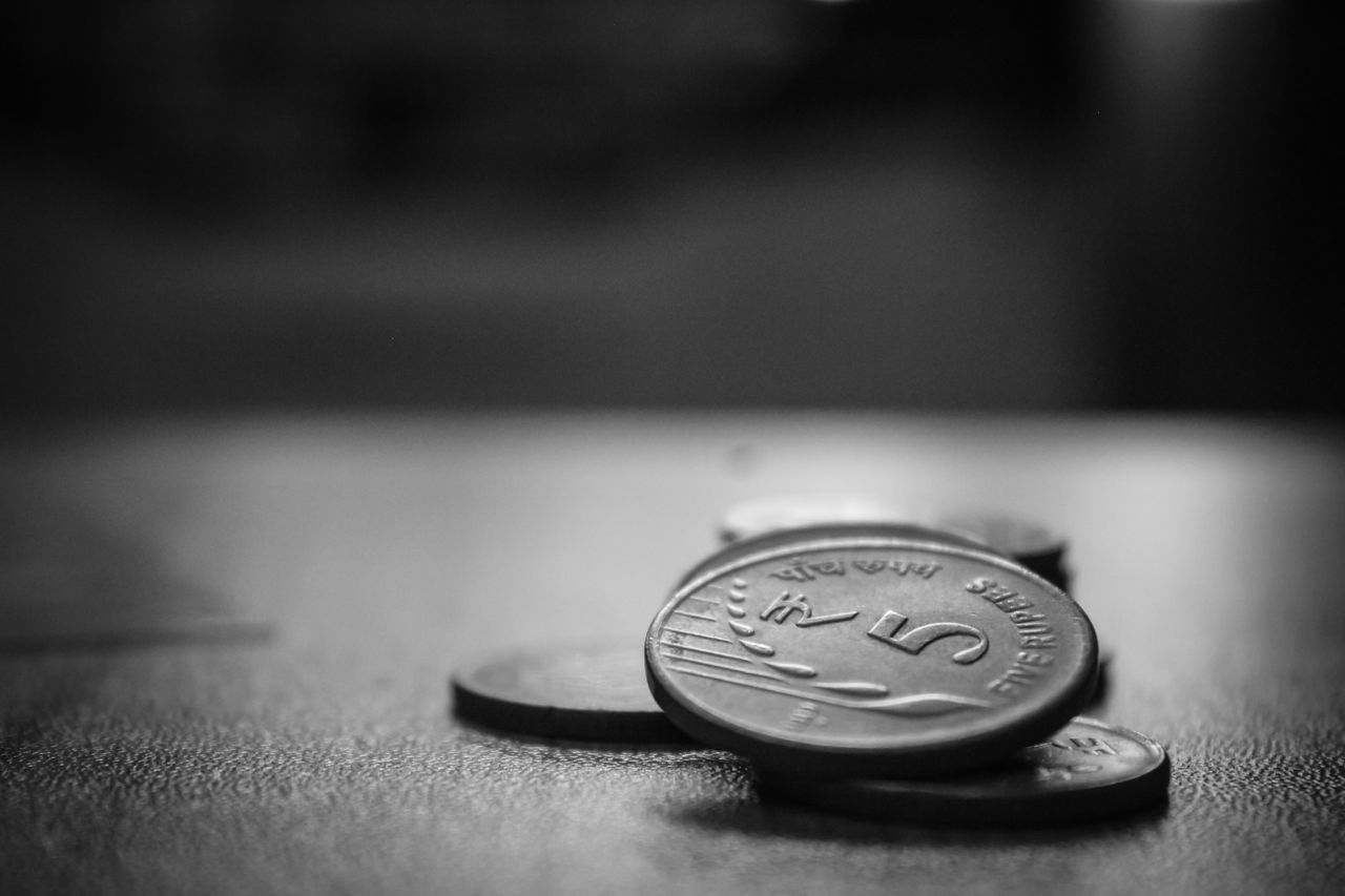 Stacks of coins photographed at close range