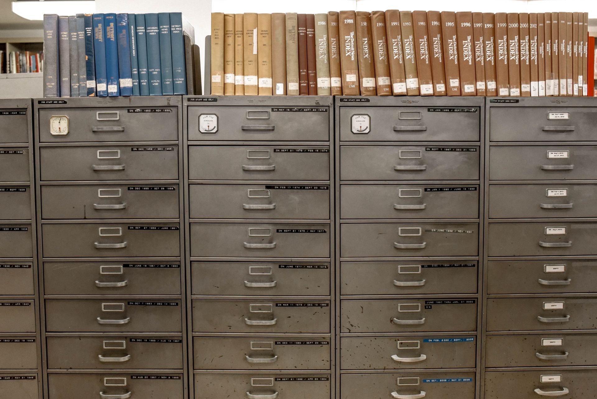 A filing drawer of archived records