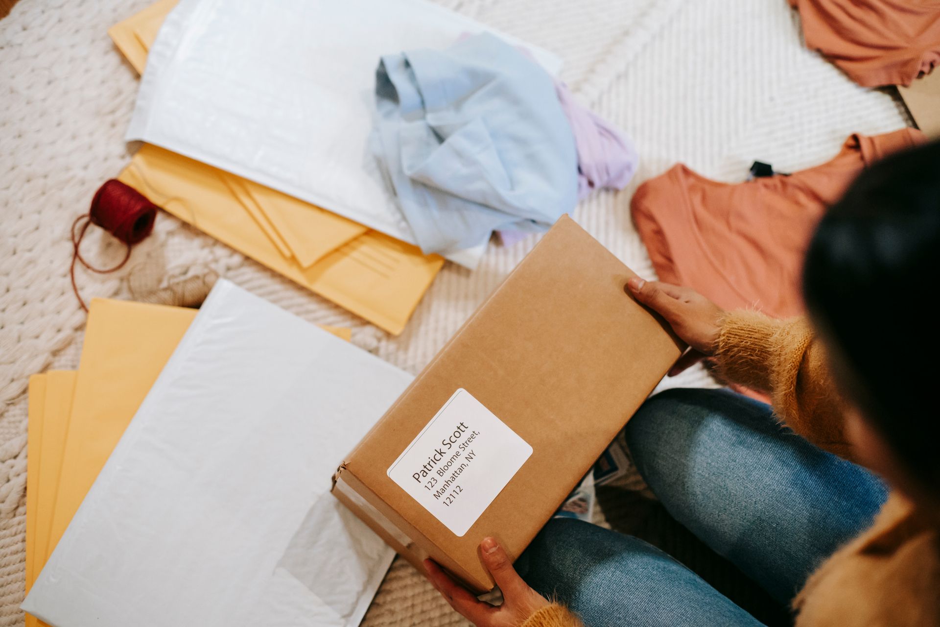 A shopper unboxing a parcel