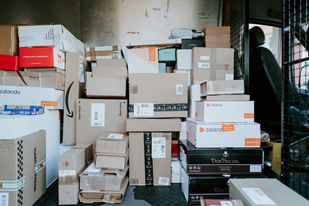 A globe beside parcel boxes
