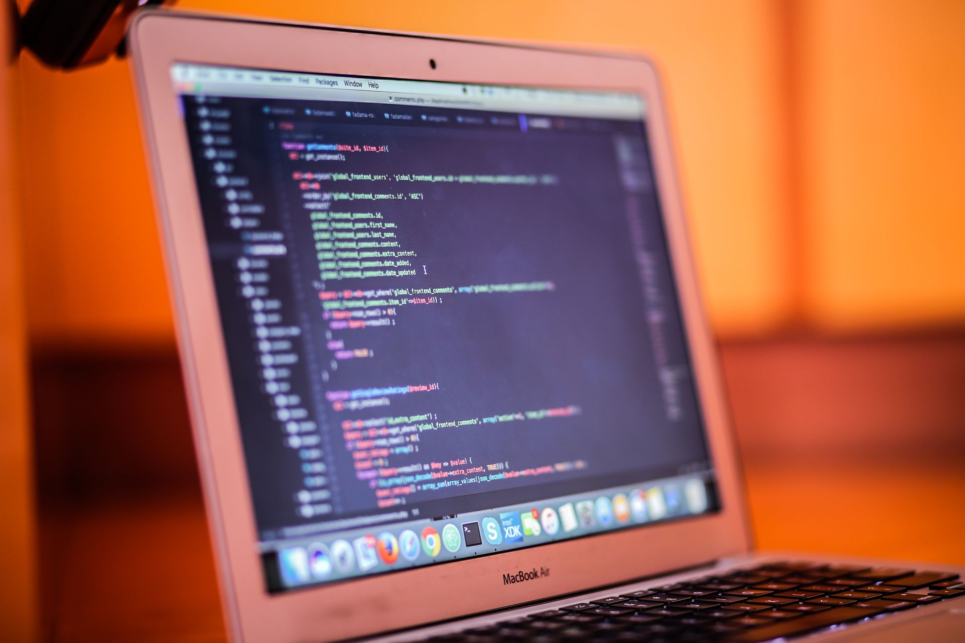 A code on laptop screen close-up