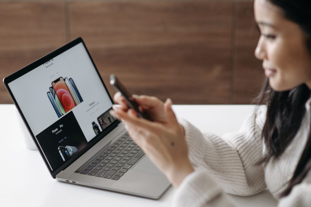An online store product page on a laptop