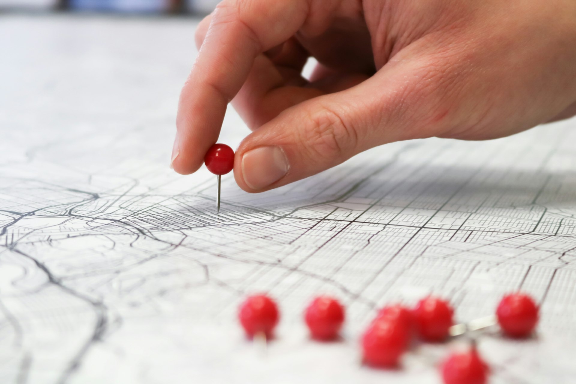 Location pins on a map
