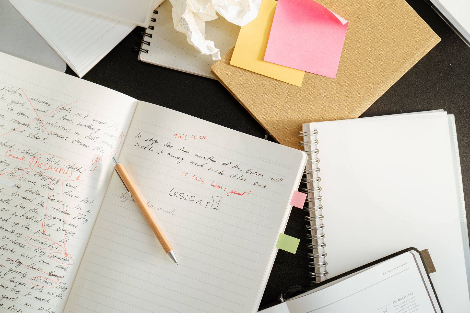 Headline drafts on paper