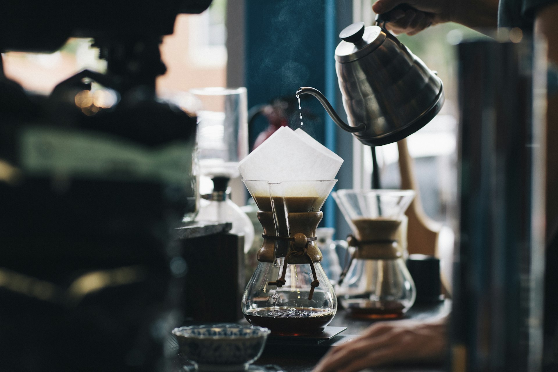 Coffee dripping through a filter