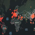 Network lights across a world map