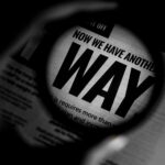 A magnifying glass over search results