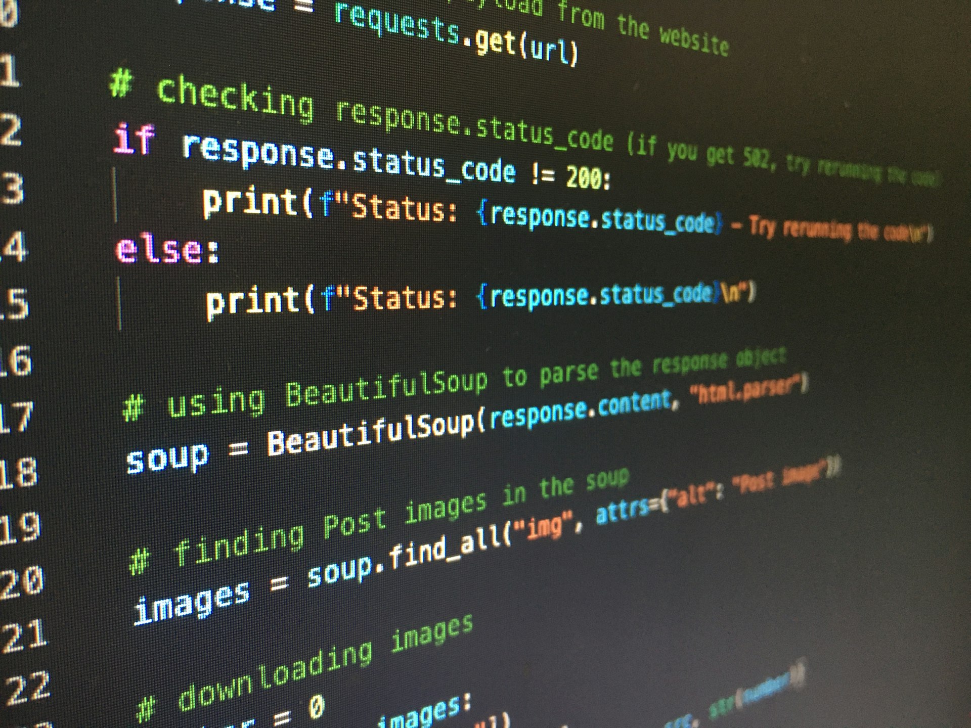 A crawl report of status codes