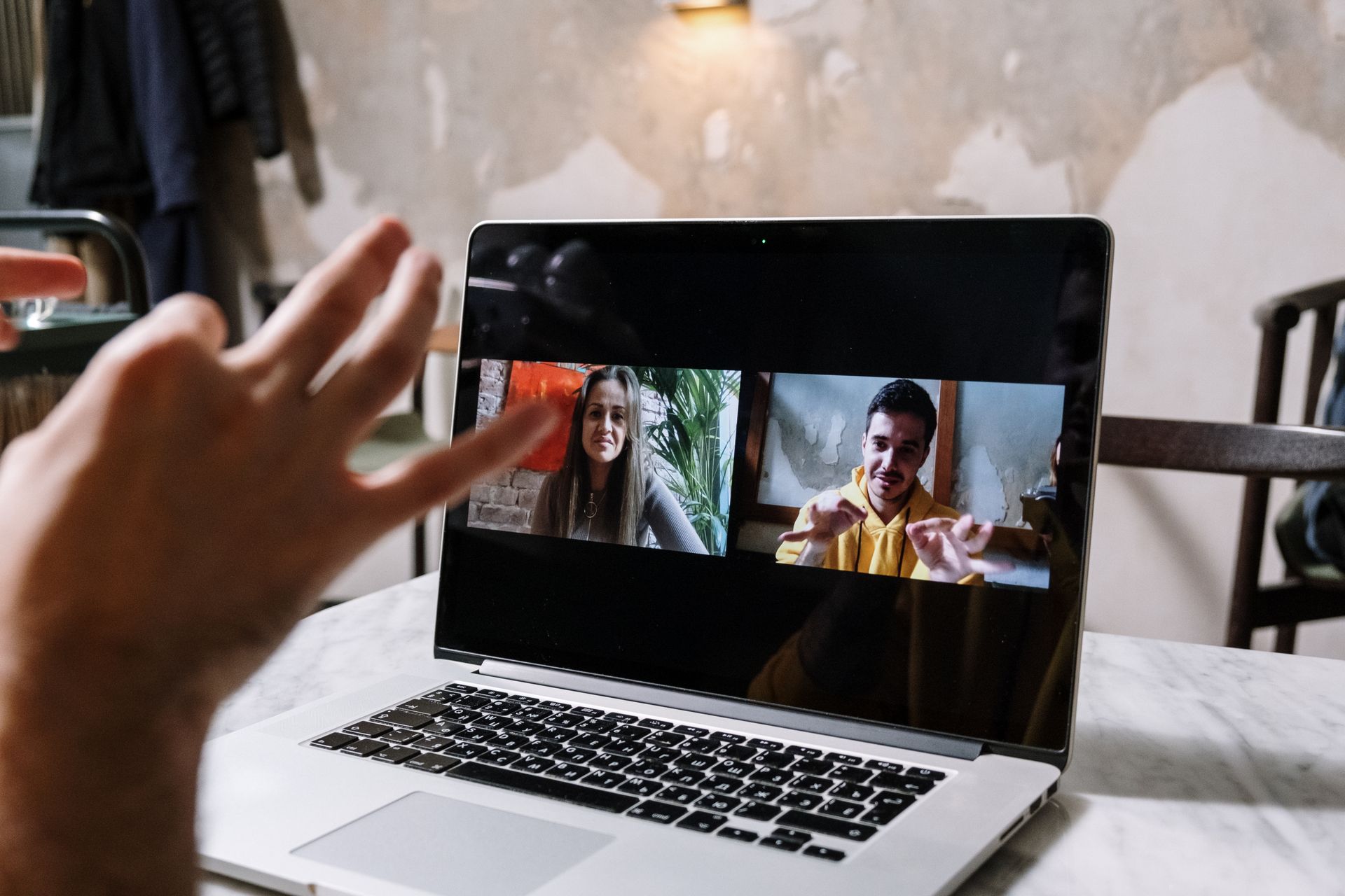 A team chat on a laptop