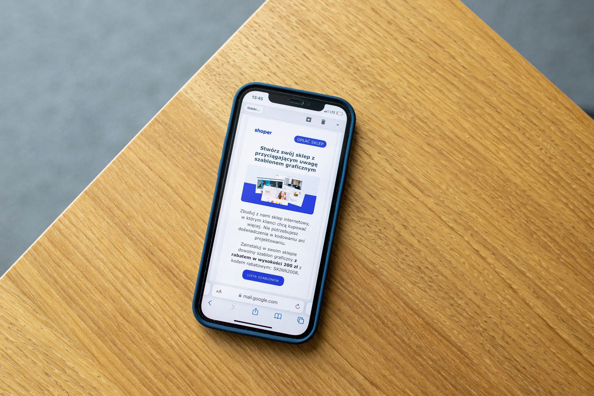 An email newsletter on a phone