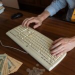 Coins beside a computer mouse