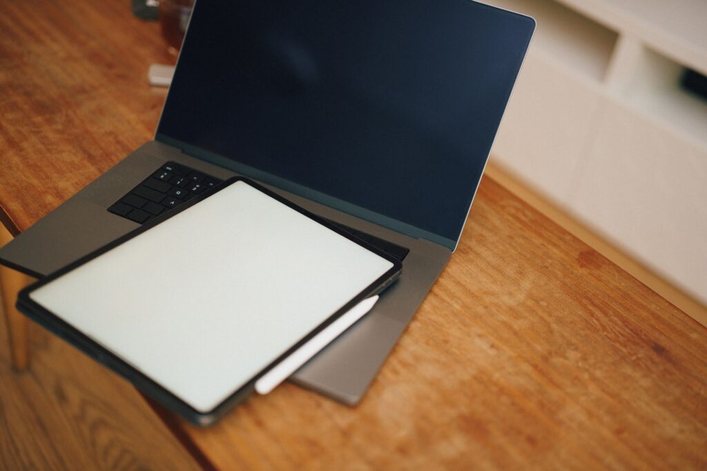 An AI writing tool drafting an article on a laptop