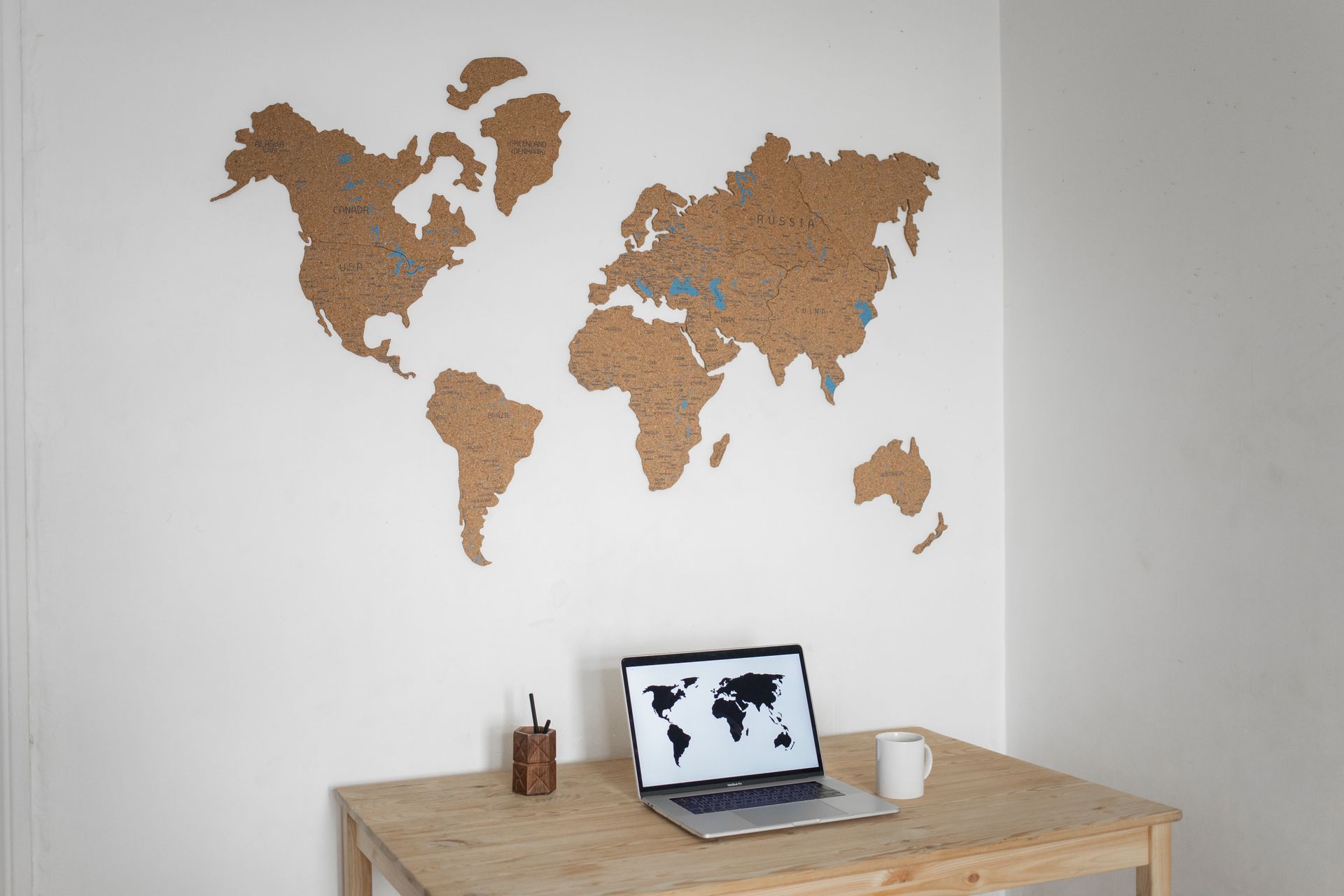 A world map on a wall