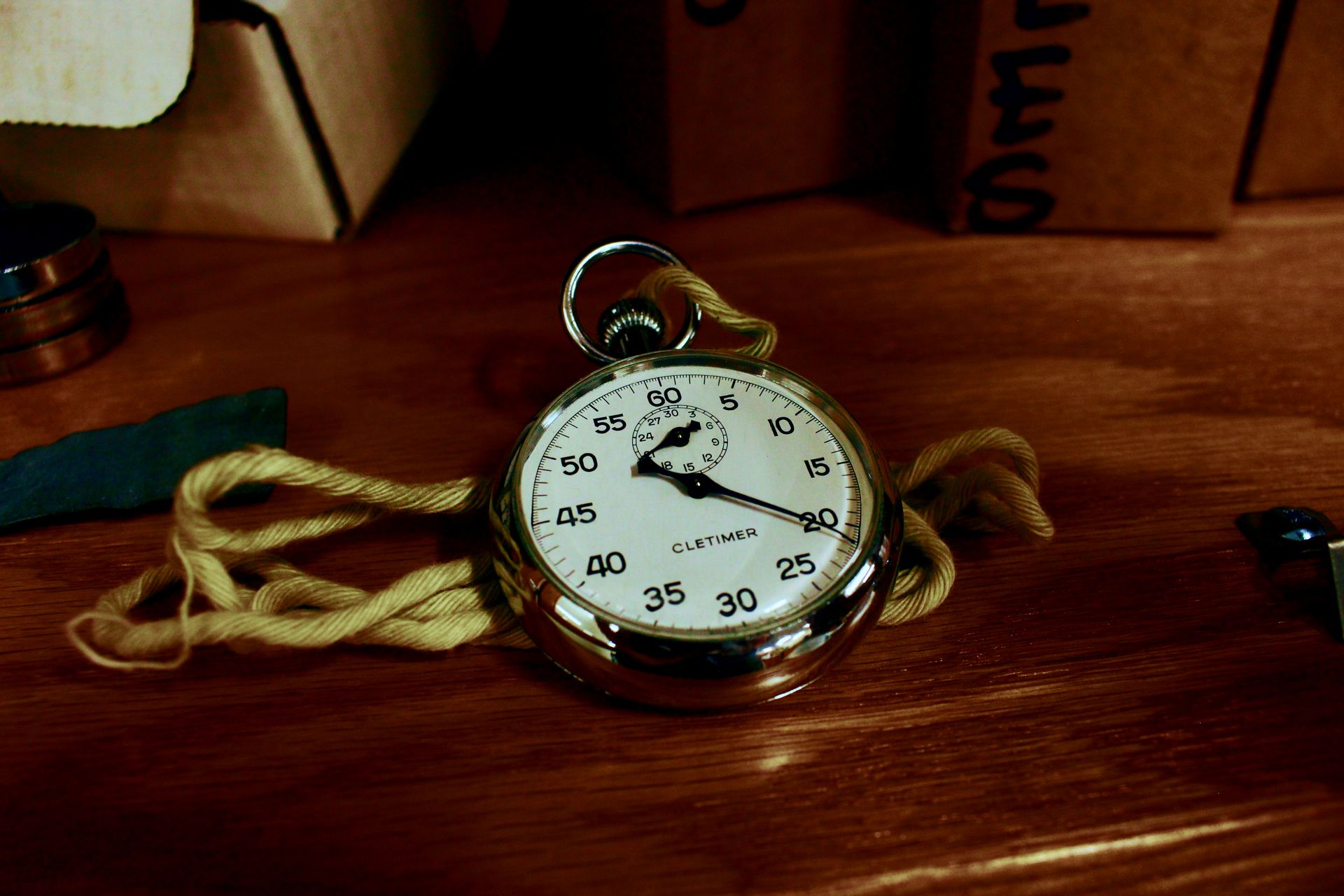 A stopwatch on a desk