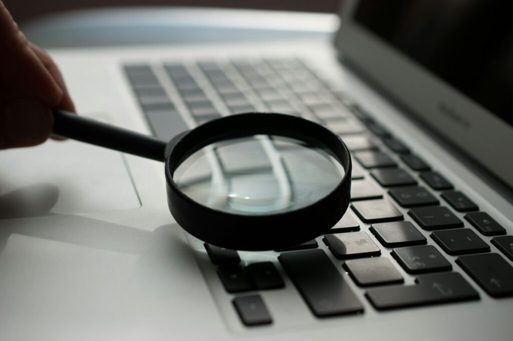 A laptop with a domain search