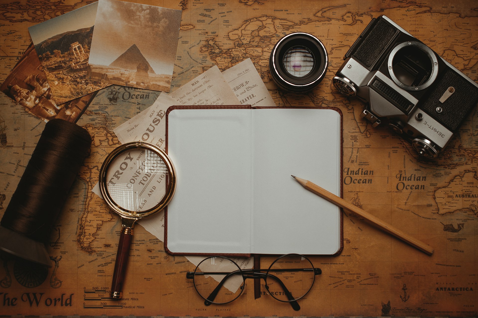 A magnifying glass on a map