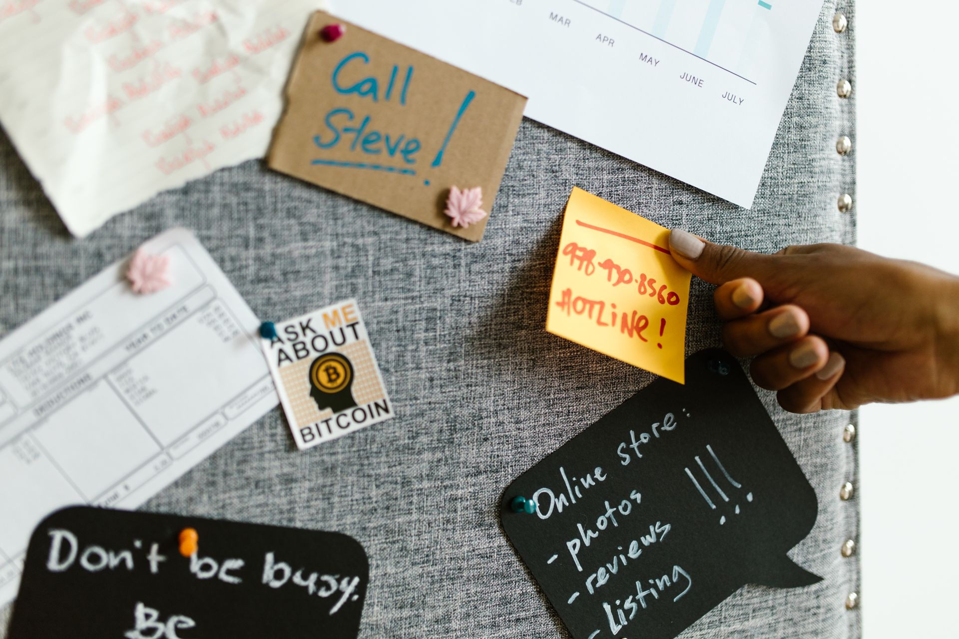 Sticky notes on a board