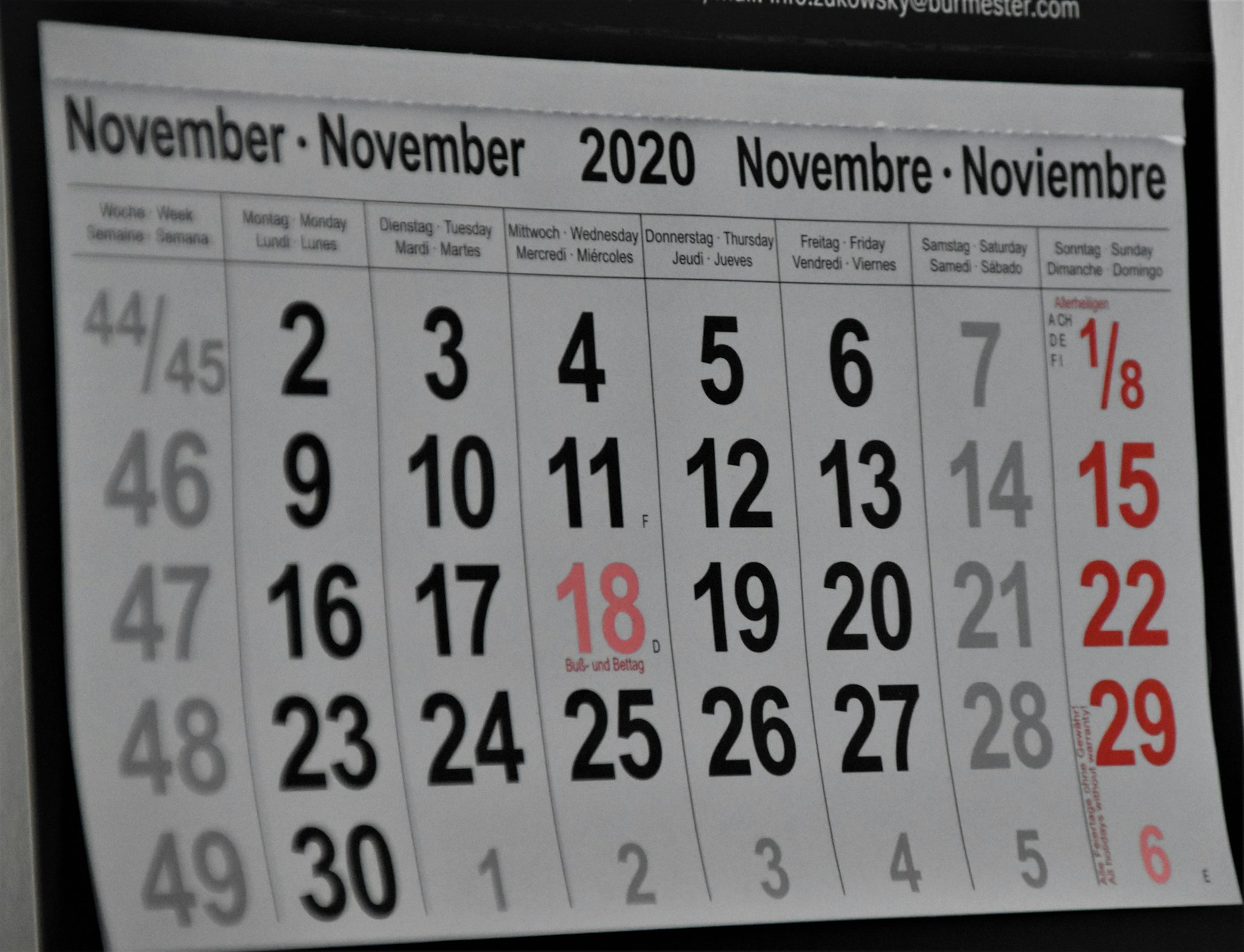 A calendar on a wall