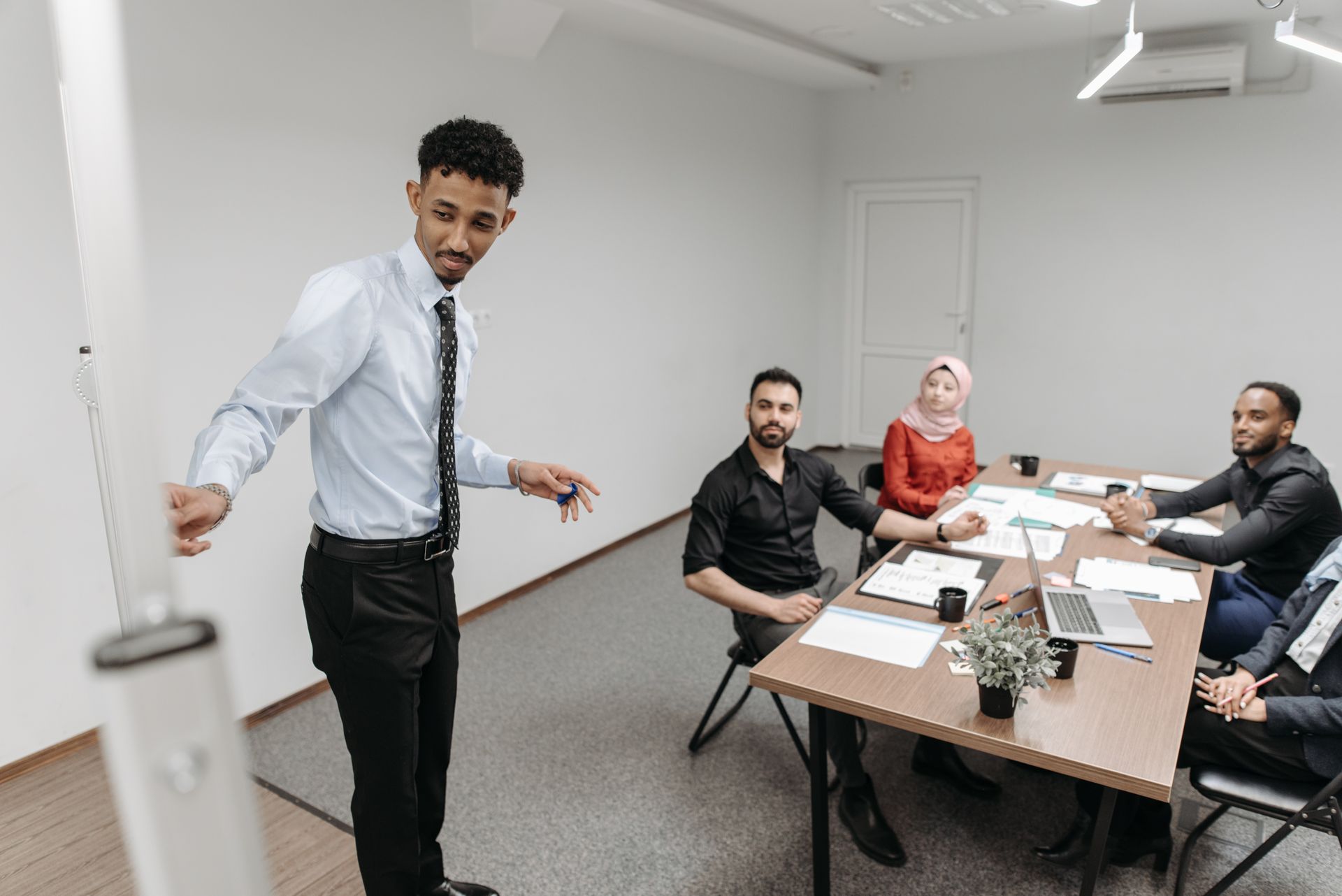 A presentation in a meeting room