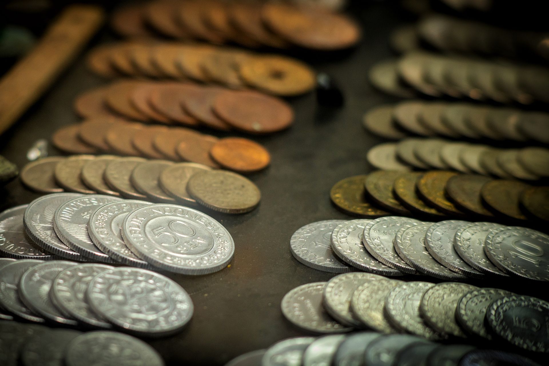 Coins stacked in rows