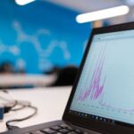 A scatter plot of two variables on screen