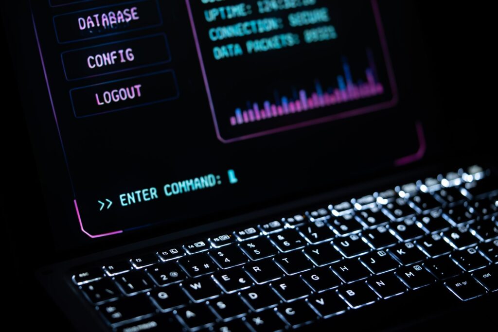 A command prompt on a laptop