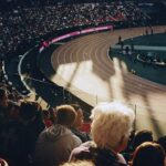 A stadium crowd seen from above