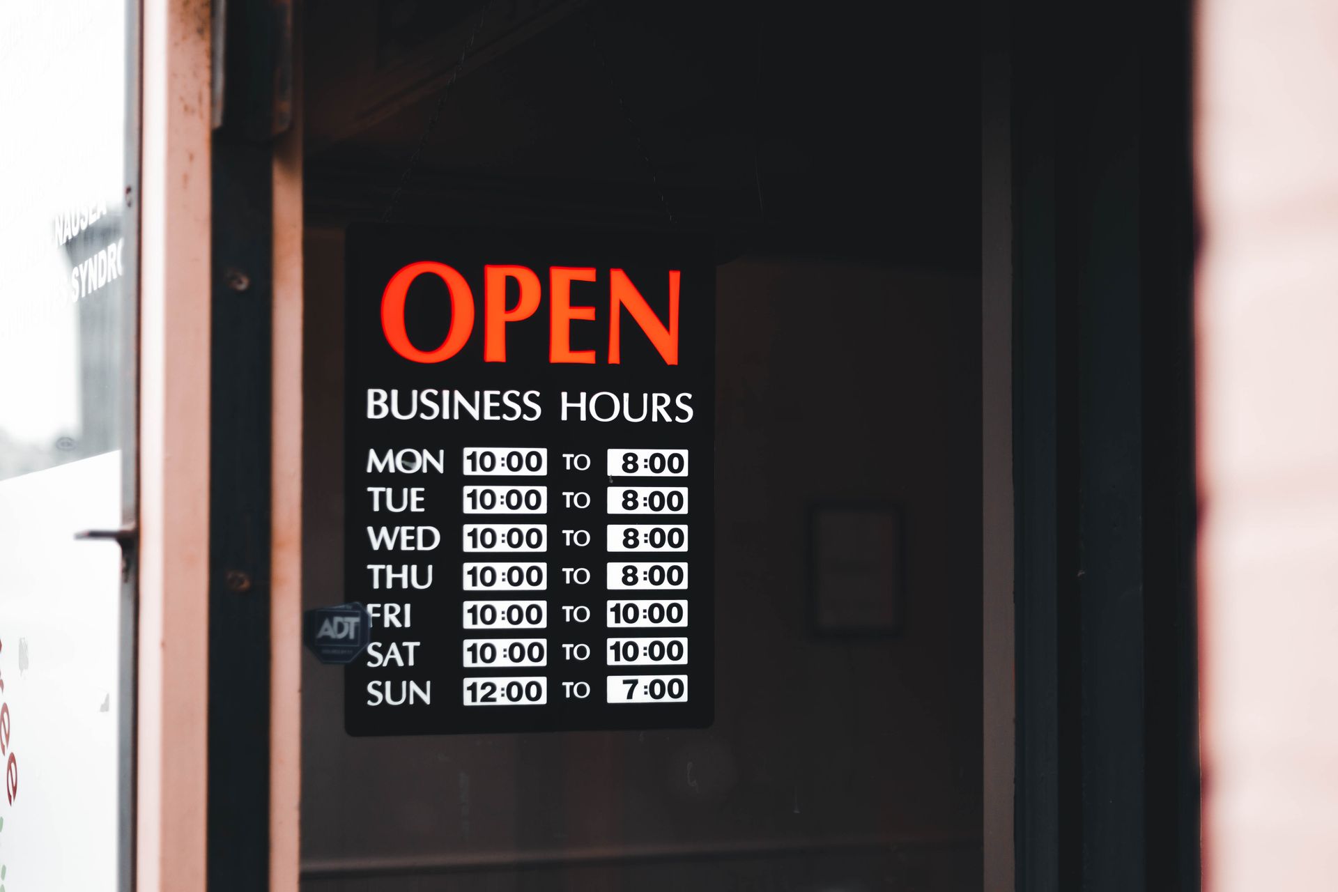 An opening hours sign