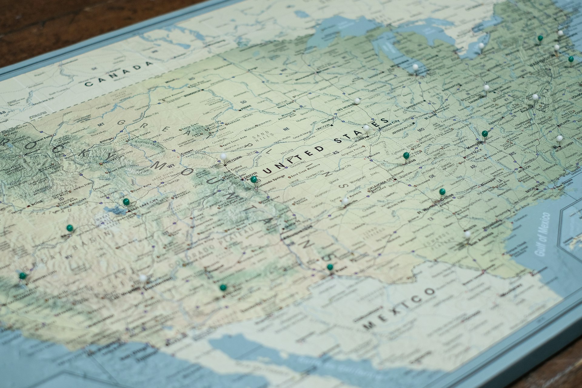 A map pinned to a wall