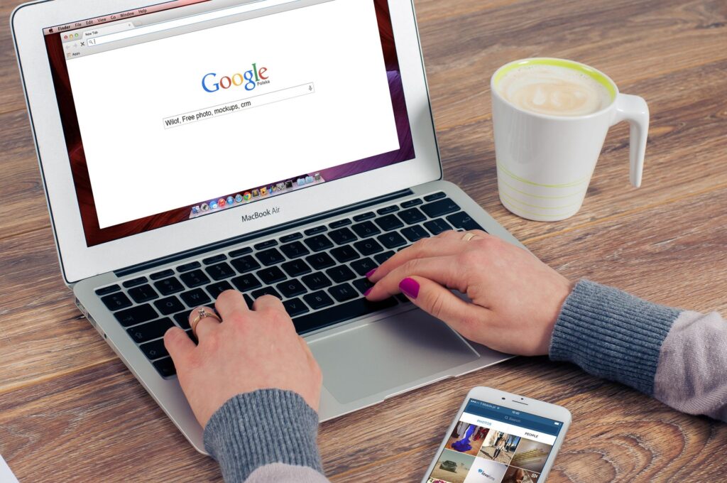 A browser search bar on a laptop
