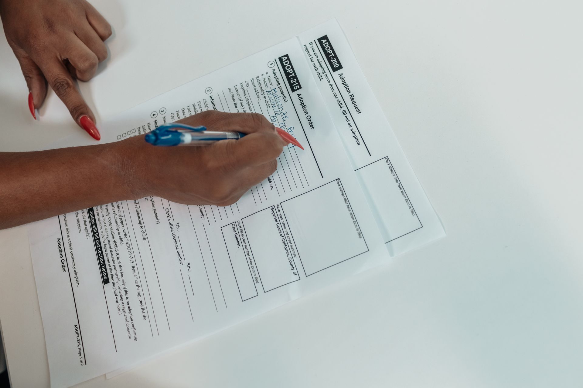 A request form being filled in
