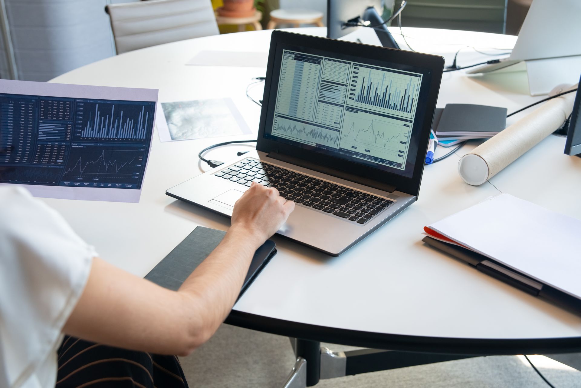 A data table on a laptop