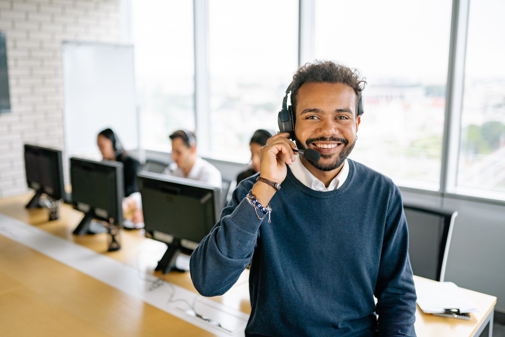 A salesperson on a call