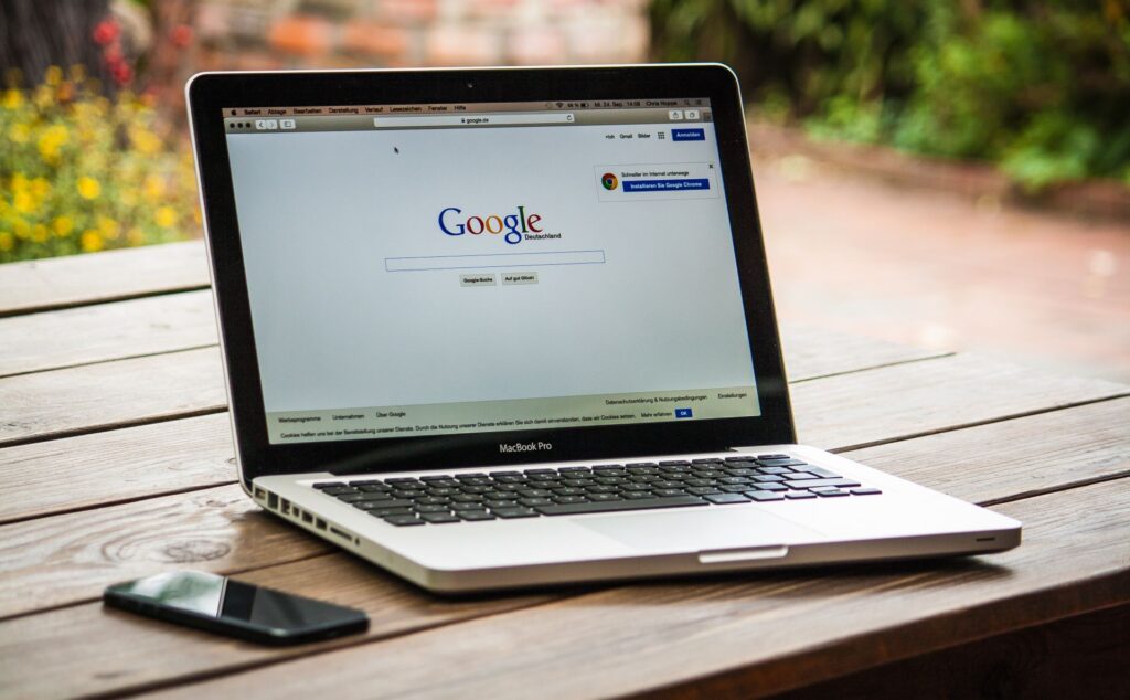 Search results on a laptop