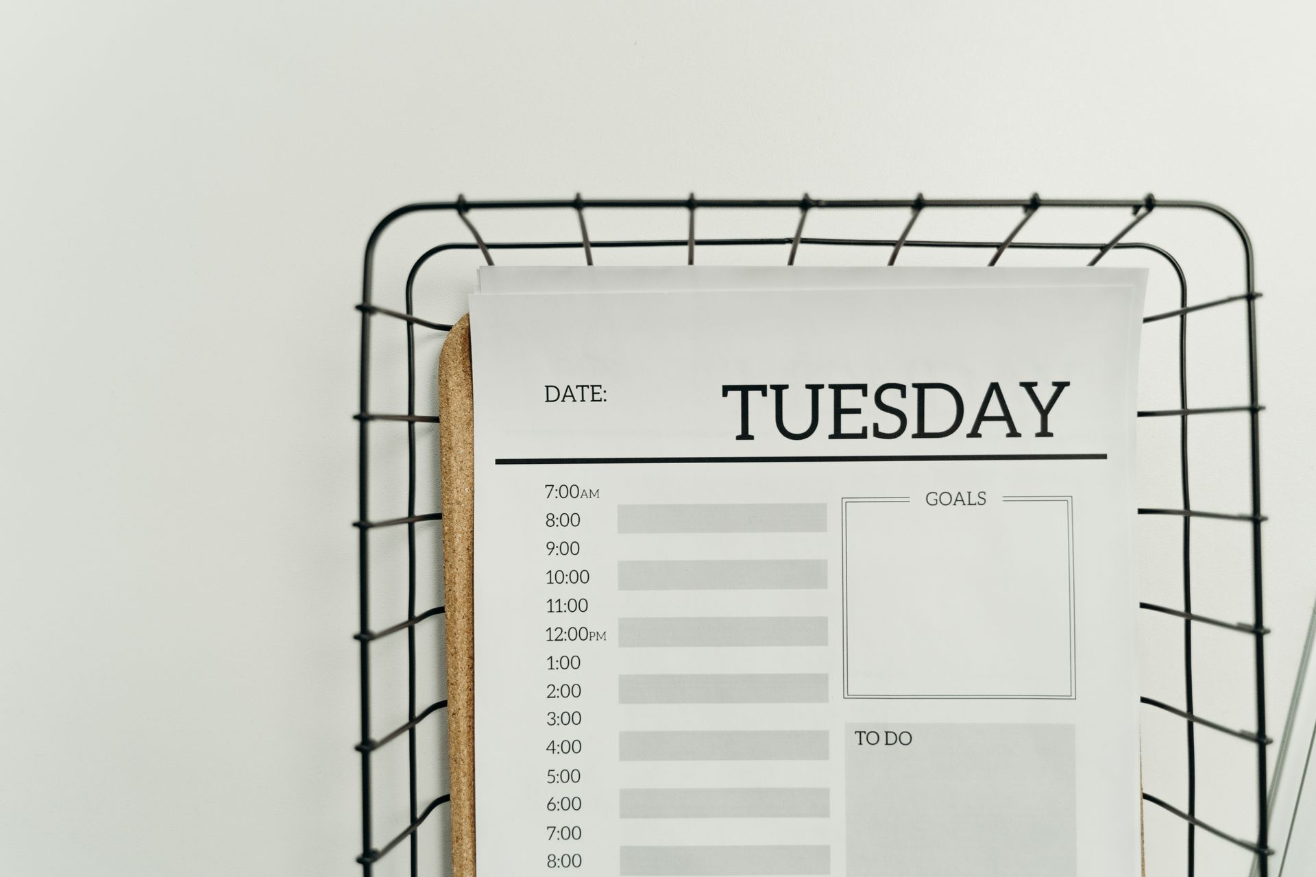 An hourly timesheet