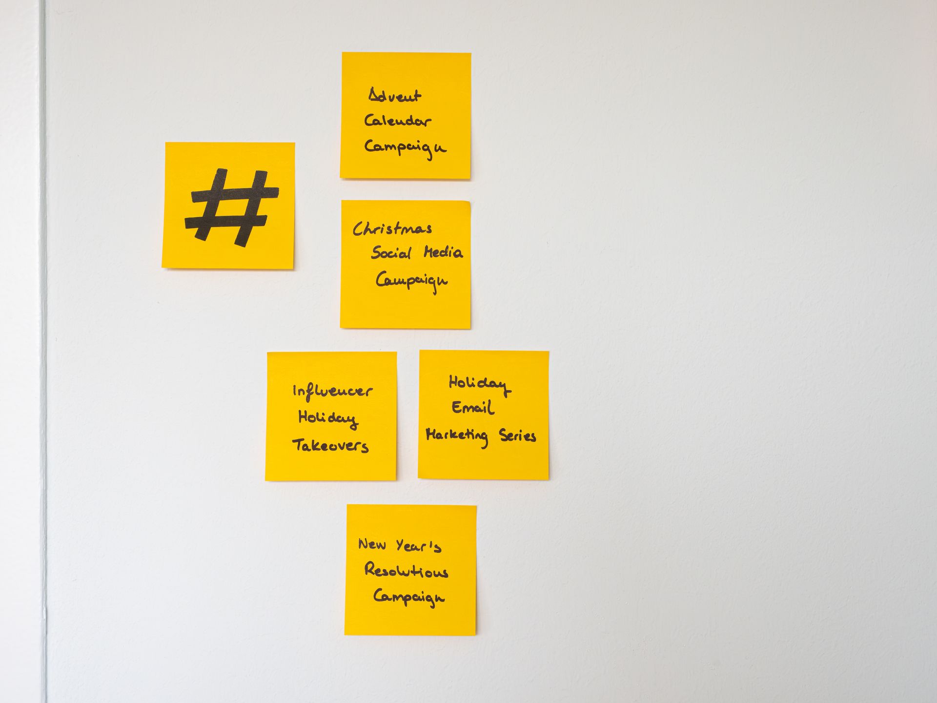 A content calendar on a wall