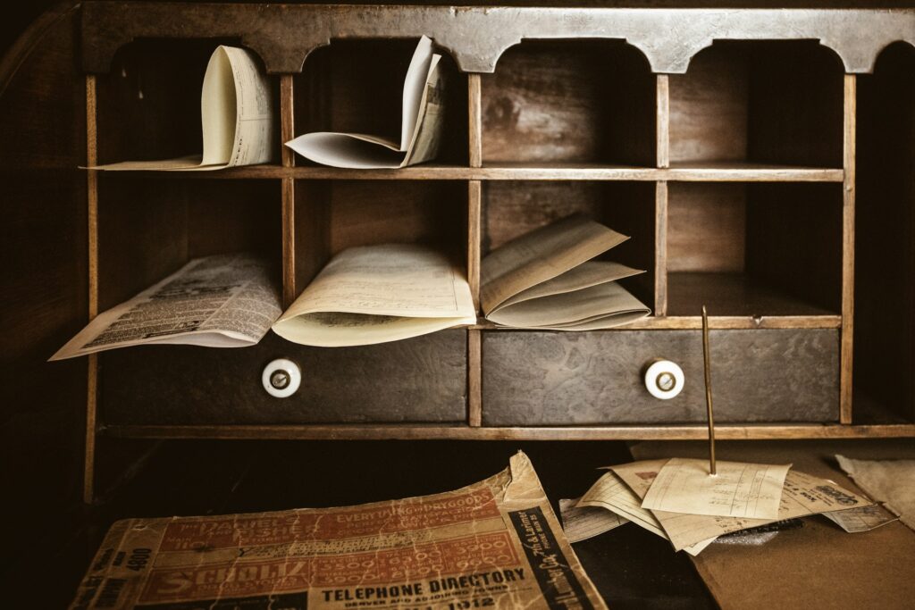 Shelves of an old newspaper archive