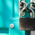 A padlock on a gate