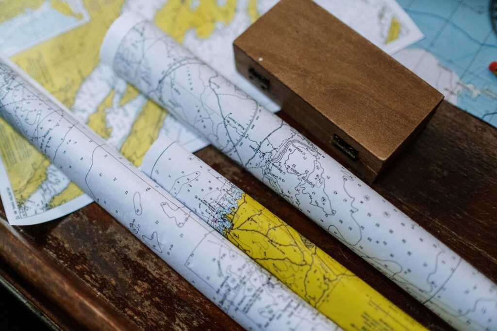 A paper map on a table