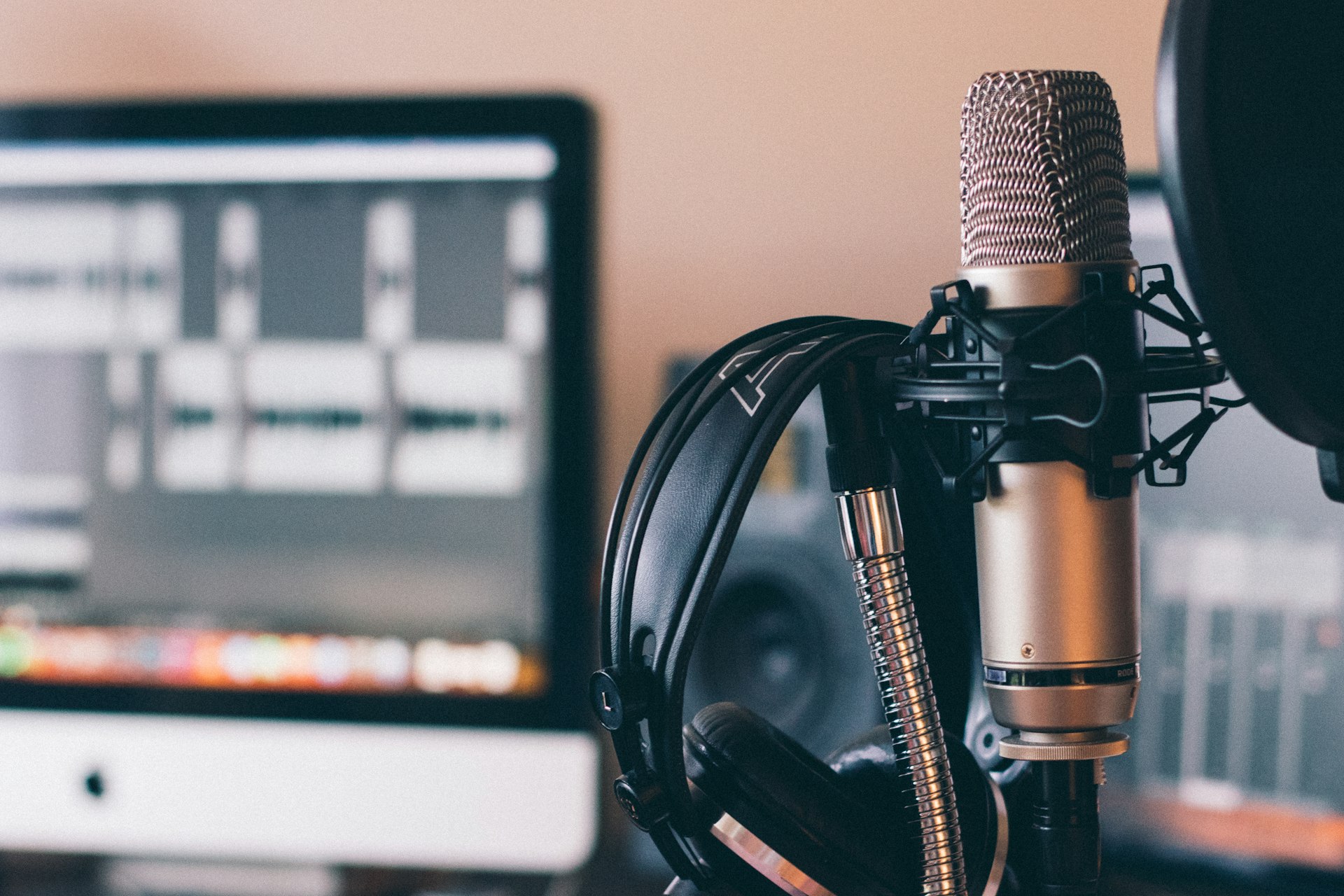 A podcaster recording