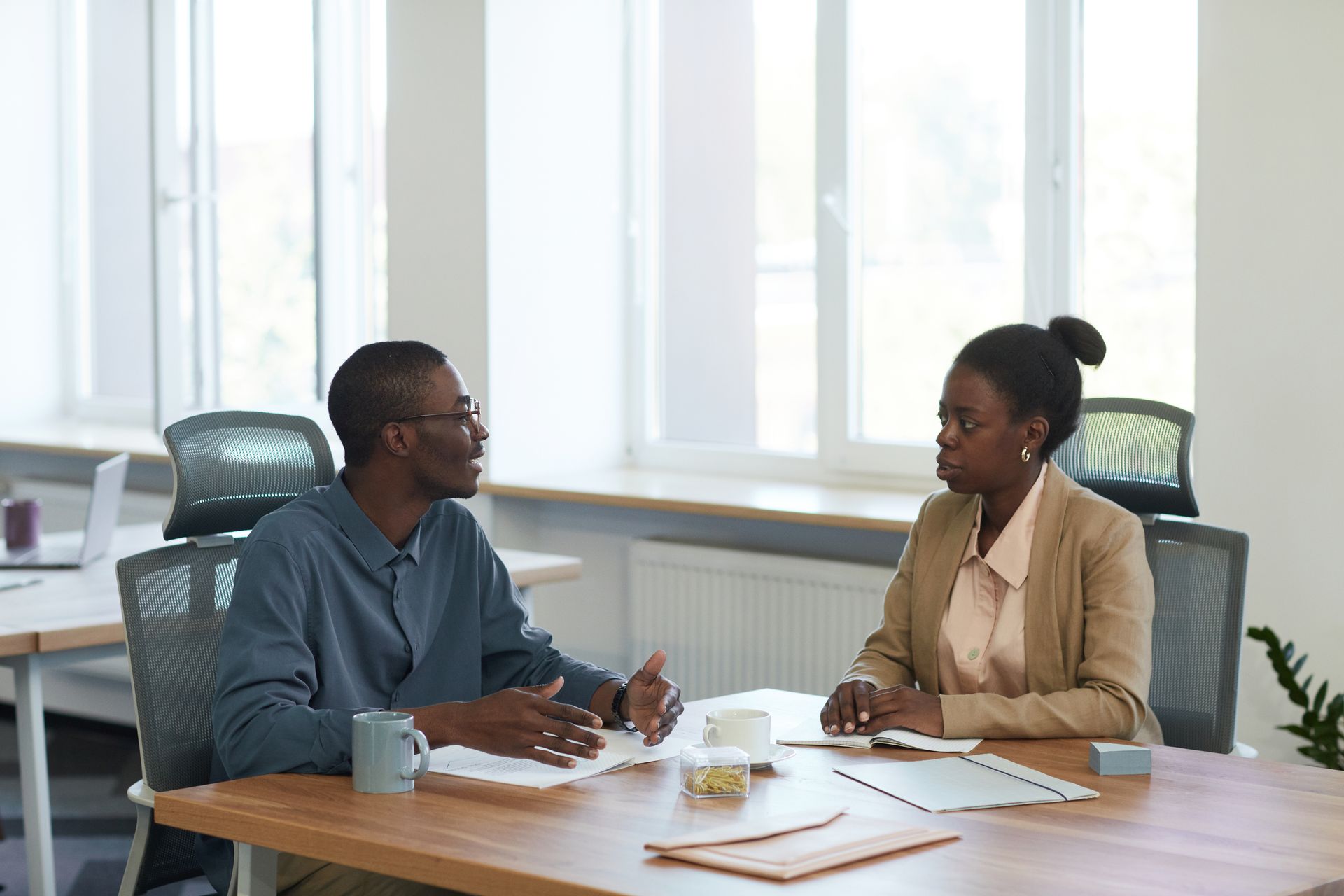 Business partners talking