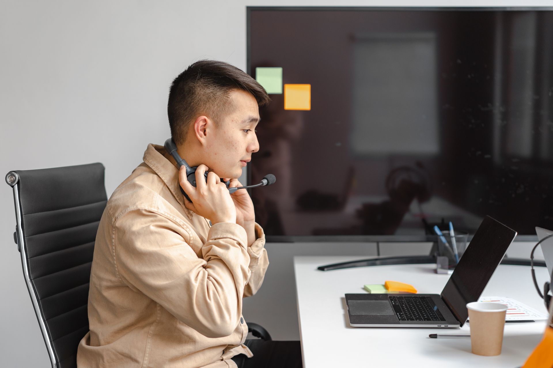 A translator working at a desk