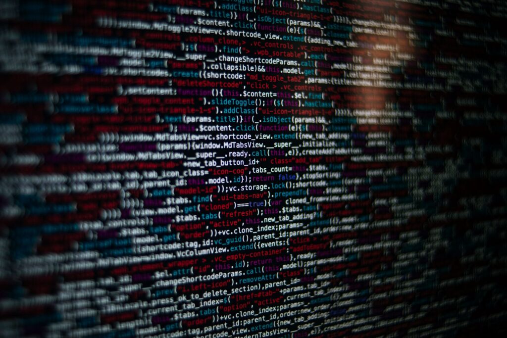 JavaScript framework code in an editor on a monitor