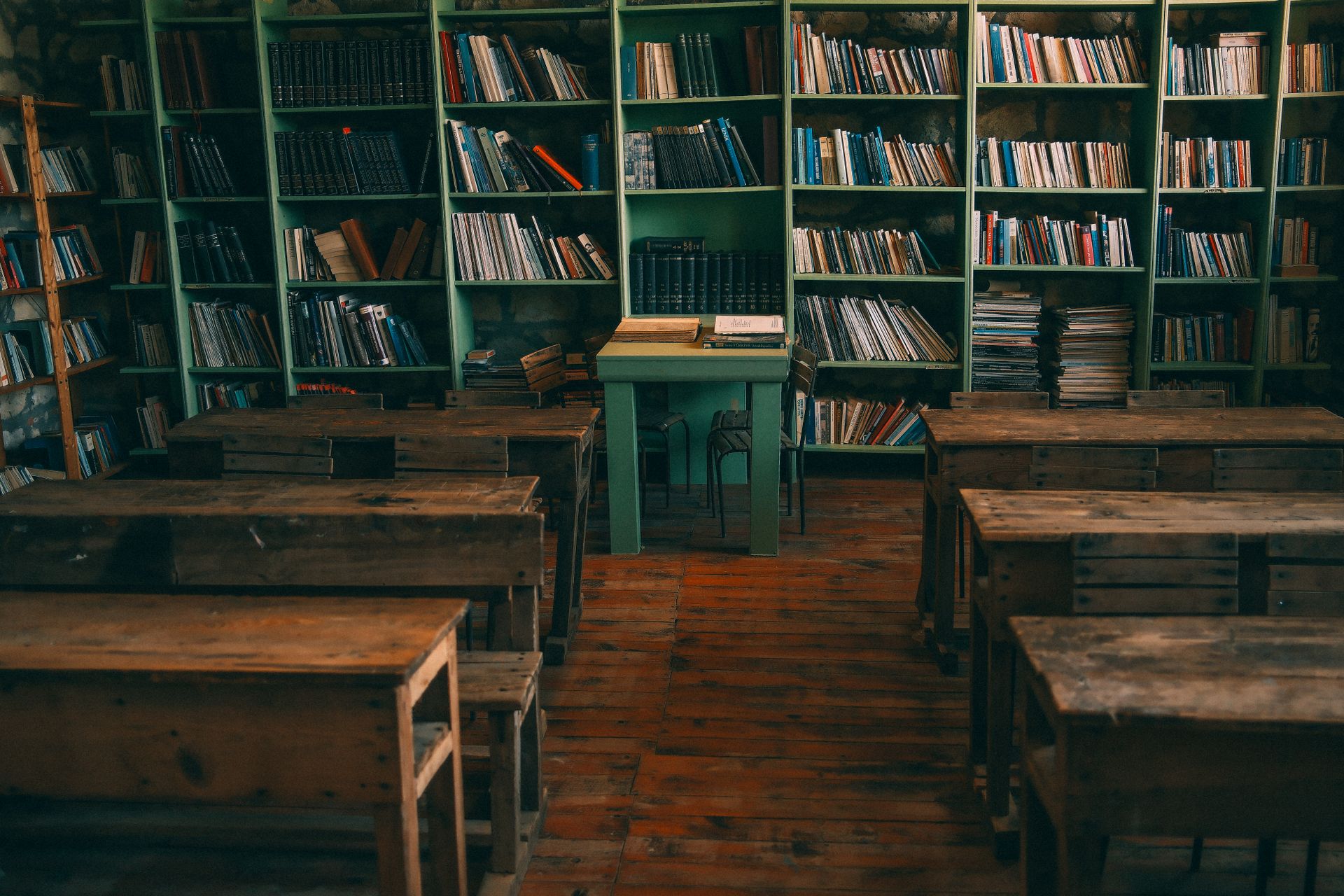 Books on a library desk