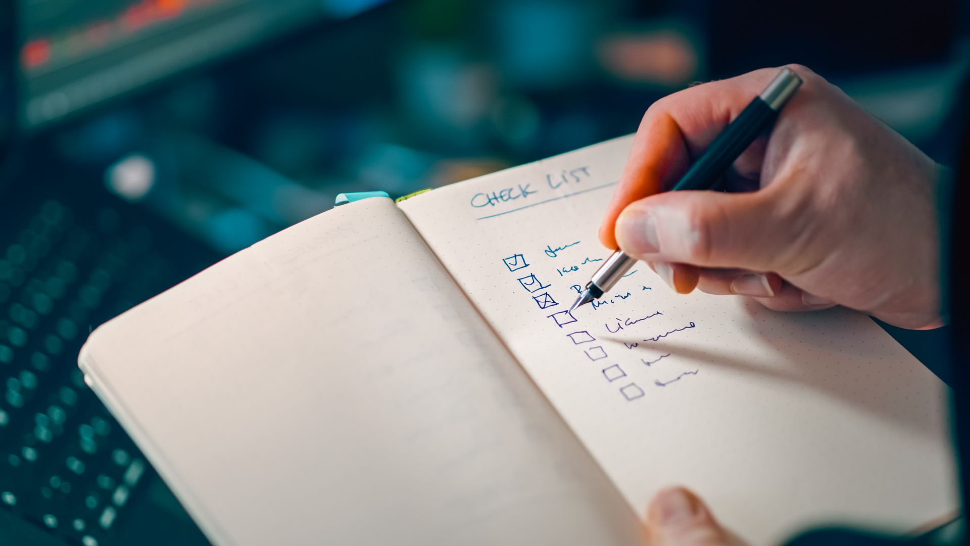 A checklist with progress marked